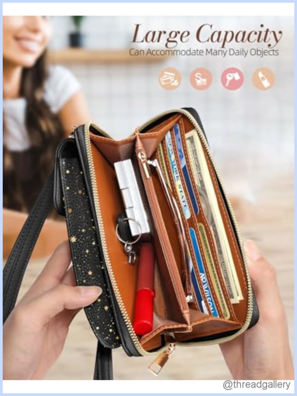 Leather Crossbody Phone Purse for Women Fits 7.9in Phone Adjustable Strap - Picture 3 of 6